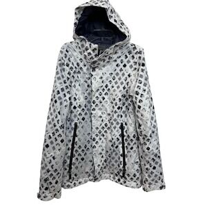 Burton Dryride Snowboard Ski Jacket White Black Geo‎ Print Hooded Womens Medium